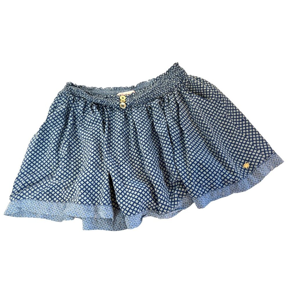 Juicy Couture Silk Skirt Girls Size 12 Blue Printed Front Button Elastic top Y2K